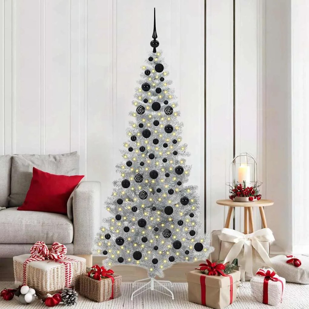 vidaXL Árvore de Natal com 300 LEDs com suporte Prateado 180 cm PET