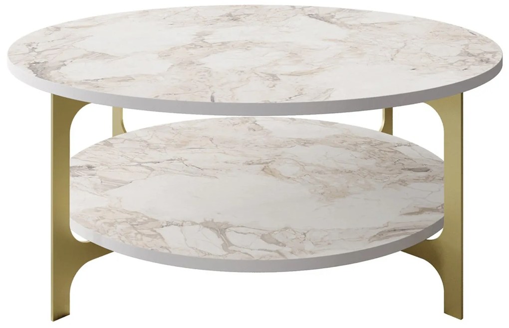 Mesa de Centro Versy – Dourado e Branco – 90x90x36,8 cm