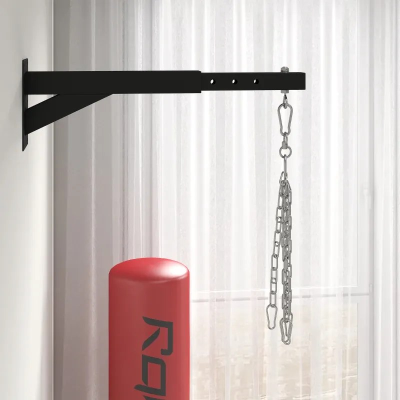 Suporte para Saco de Boxe (NÃO INCLUIDO) de Parede com Distância Ajustável de 45-65 cm Gancho Giratório de 360° e Correntes Preto