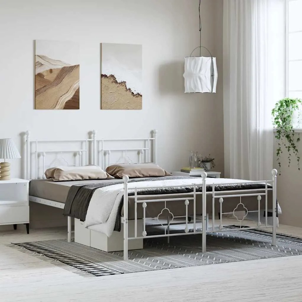 Estrutura de cama com cabeceira e pés 193x203 cm metal branco