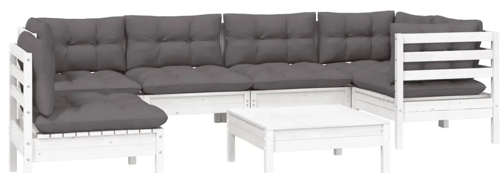 7 pcs conjunto lounge de jardim c/ almofadões pinho branco