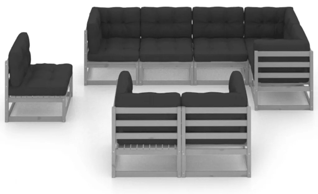 8 pcs conjunto lounge de jardim c/ almofadões pinho maciço
