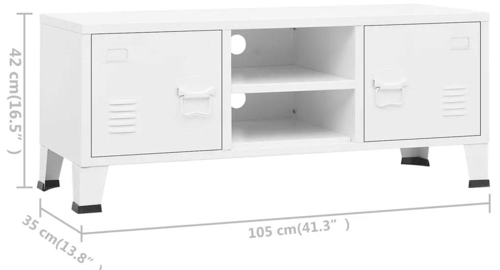 Móvel de TV industrial 105x35x42 cm metal branco