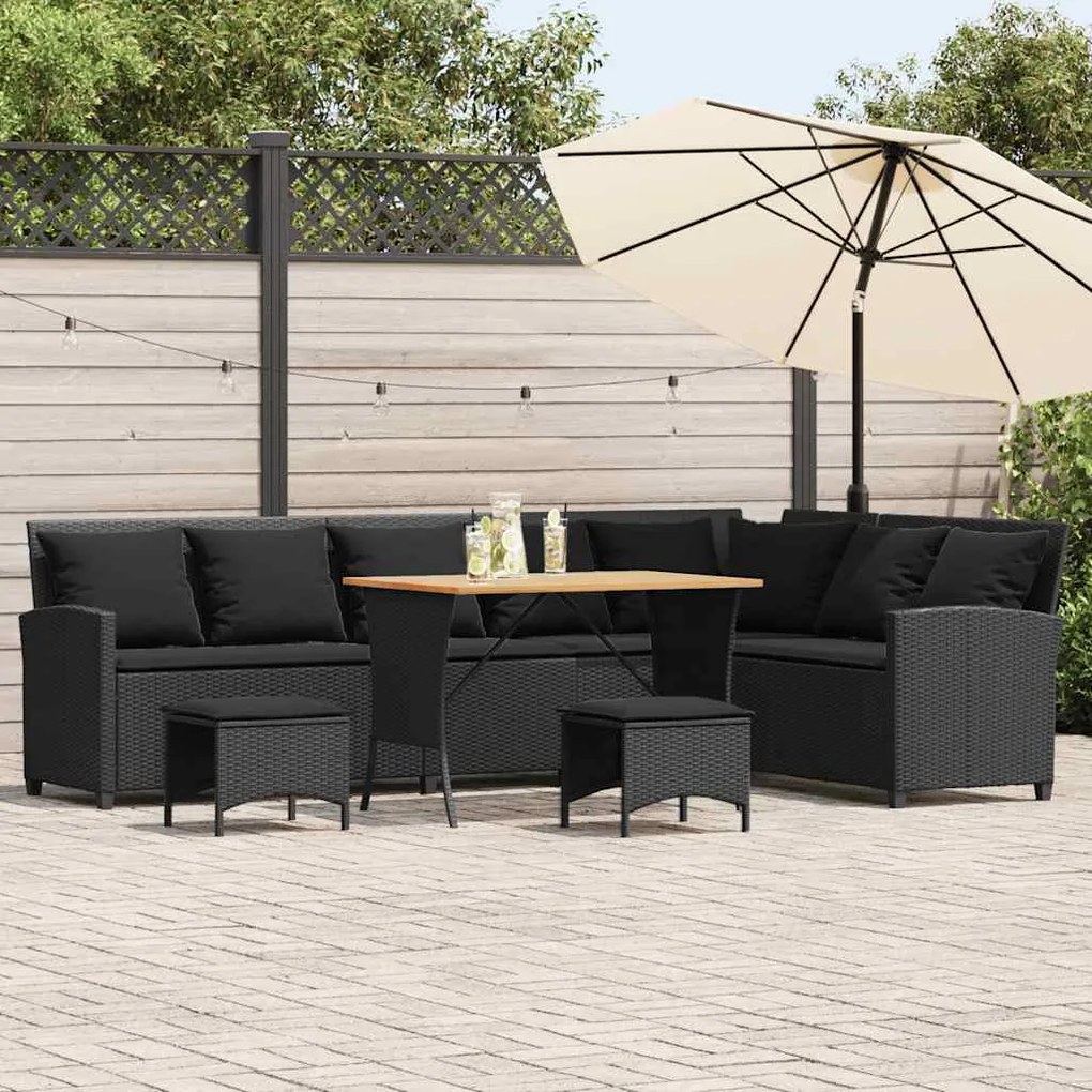 4pcs conjunto sofás de jardim com almofadões em L vime PE preto