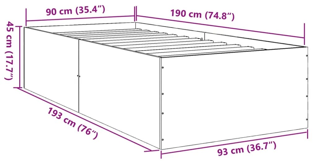 Estrutura de cama 90x190 cm derivados madeira carvalho castanho