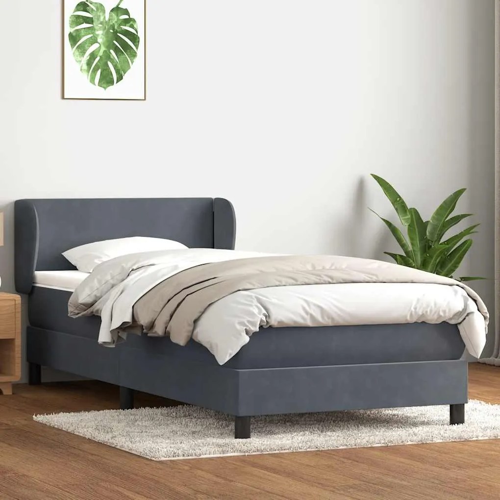 Cama com molas/colchão cinza-escuro 90x210 cm veludo