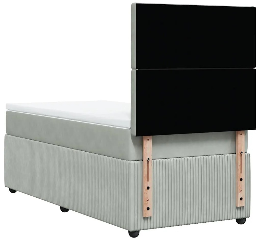 Cama com molas/colchão 100x200 cm veludo cinza-claro
