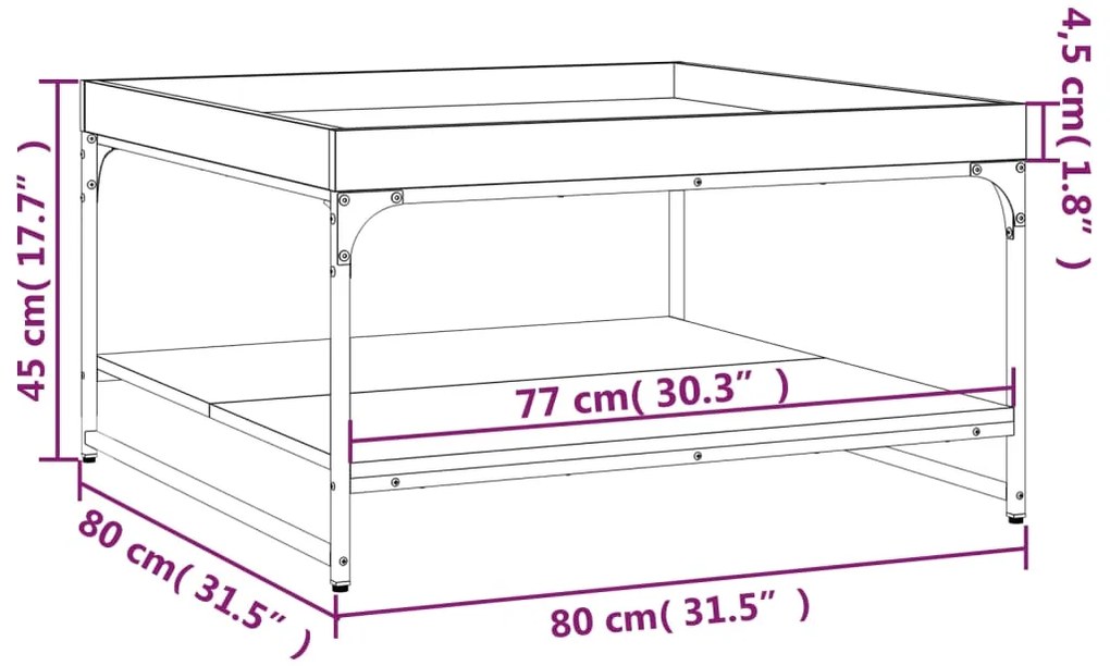 Mesa de centro 80x80x45 cm derivados de madeira/ferro preto