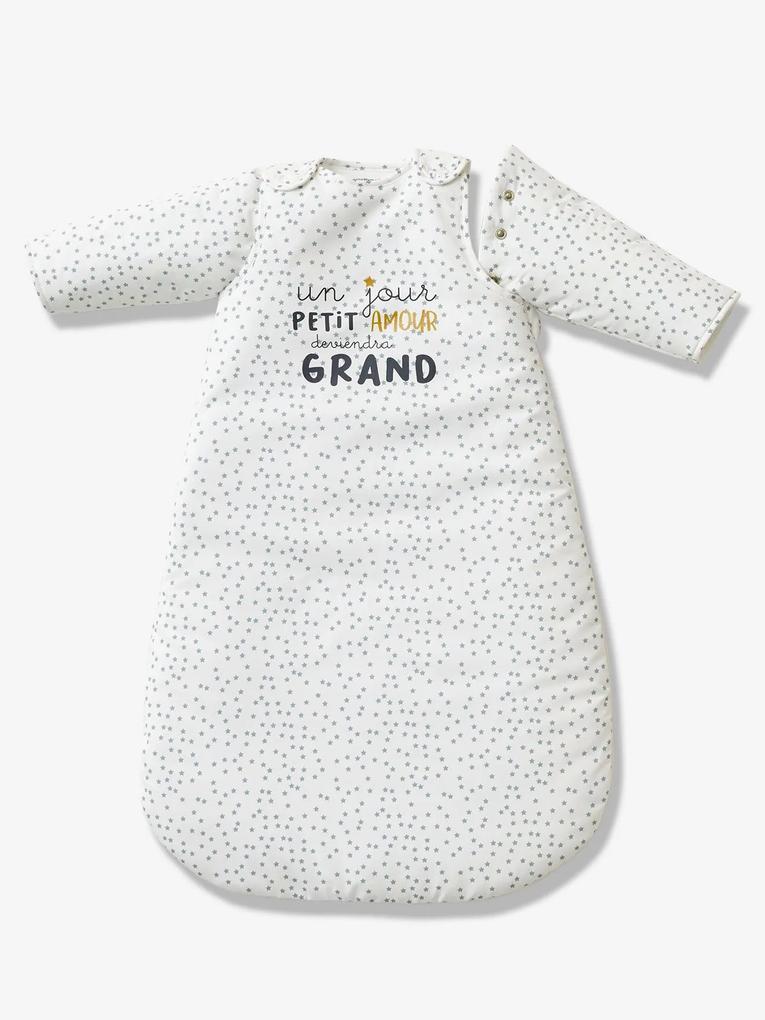 Saco de bebé com mangas amovíveis, tema Petit Amour branco claro liso com motivo