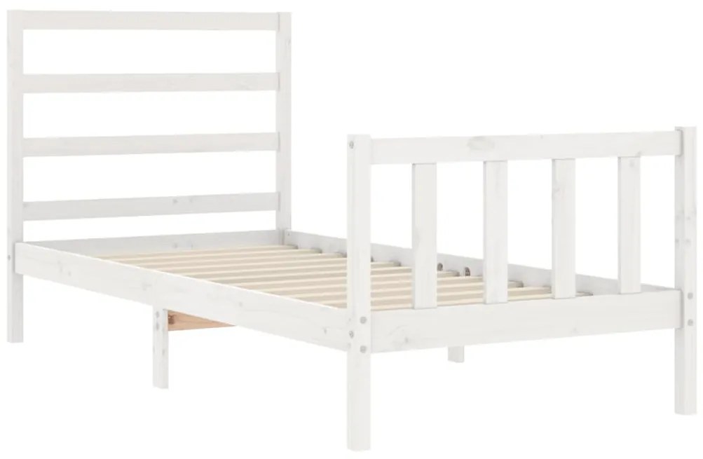 Estrutura de cama com cabeceira 90x190 cm madeira maciça branco