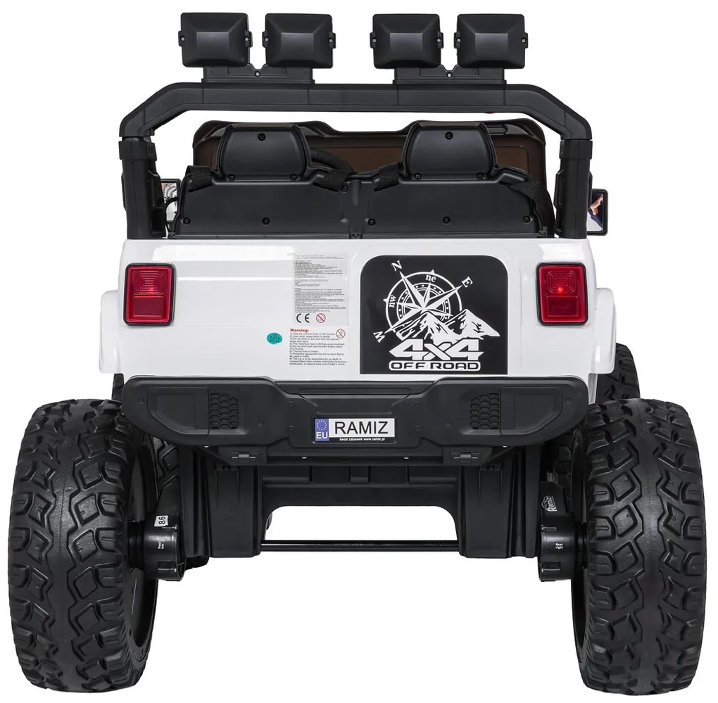 Carro elétrico para Crianças 2 Lugares Extreme Sport 4x4 24V Pneus Espuma EVA, assento couro ecológico Branco