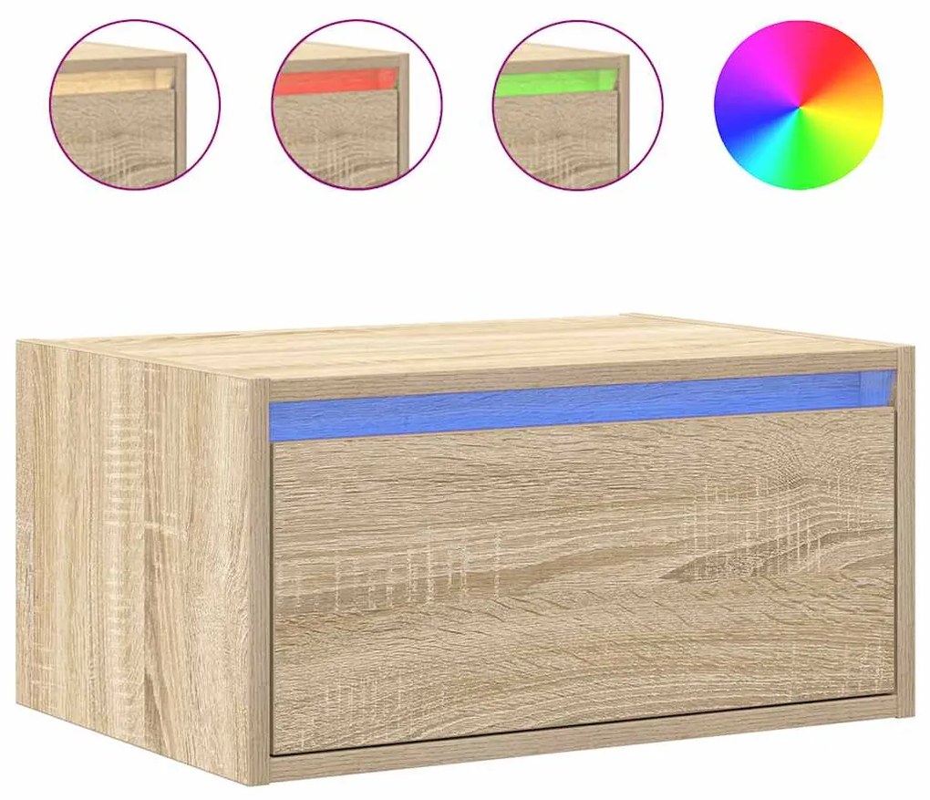 Mesas de cabeceira de parede com luzes LED 2pcs carvalho sonoma