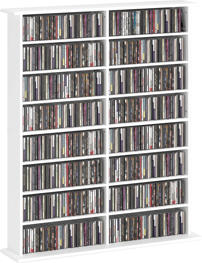 Organizador para CD e DVD com 16 compartimentos e 12 prateleiras ajustáveis 106,5 L x 24 P x 126,3 A cm, capacidade máxima de 720 CD/396 DVD e Blu-ray