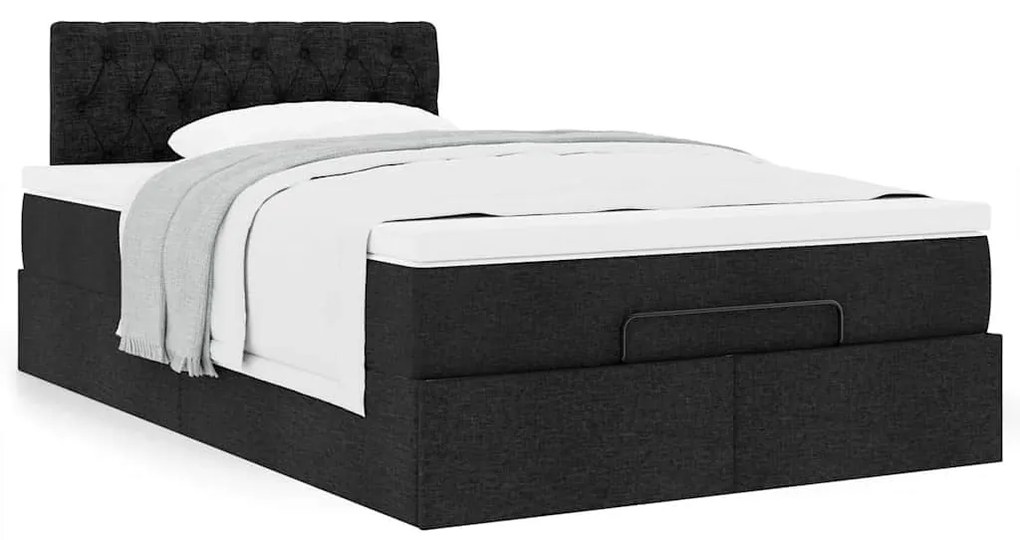 Cama otomana com colchão 120x200 cm tecido preto