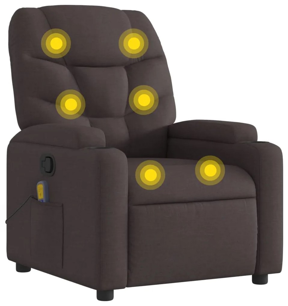 Poltrona de massagens reclinável tecido castanho-escuro