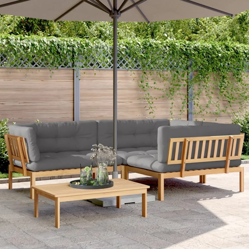 vidaXL 4 pcs móveis de paletes p/ jardim c/ almofadões acácia maciça