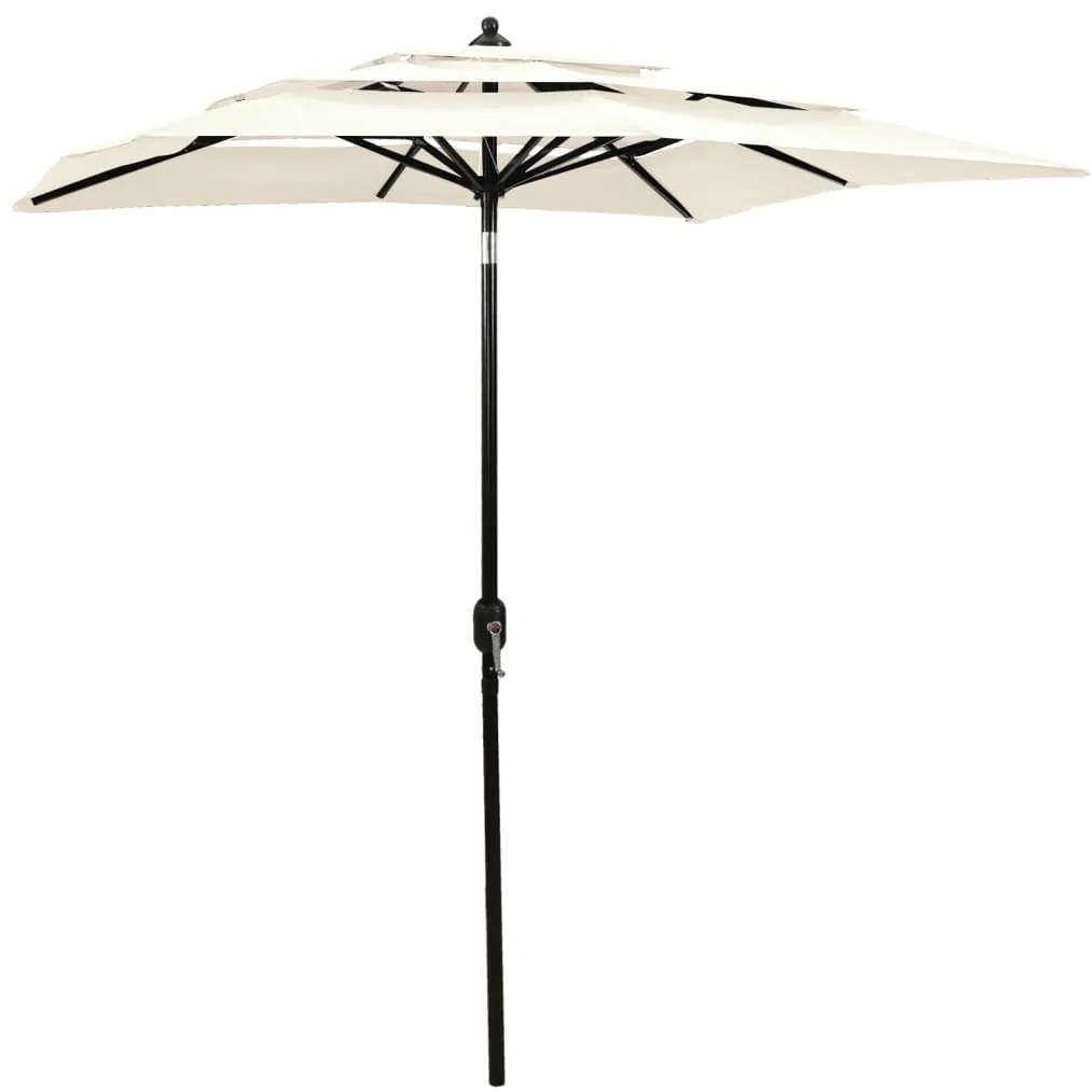 vidaXL Guarda-sol de jardim 3 camadas c/ poste de alumínio 2x2 m areia