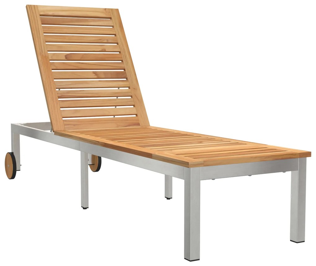 Espreguiçadeira com Rodas 207x58x35 cm Madeira Sólida Acácia e Aço Ino