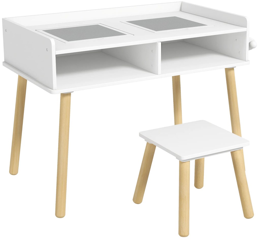 Conjunto de Mesa e Cadeira Infantil Mesa para Crianças com Bancada de Blocos de Construção e Rolo de Papel Branco