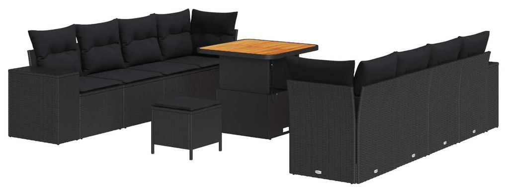 vidaXL Conjunto de Sofá de Jardim com almofada 11 pcs Preto vime PE