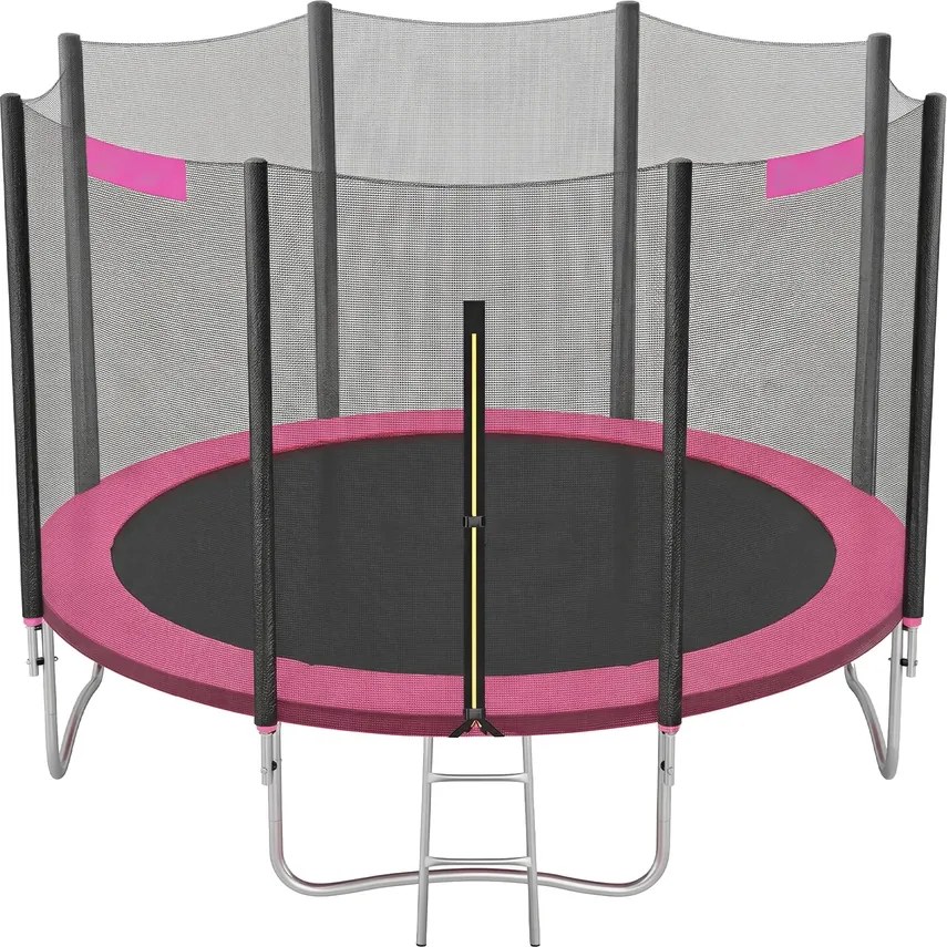 Trampolim de 366 cm, de jardim para crianças com rede de segurança e cobertura lateral e Escada Rosa