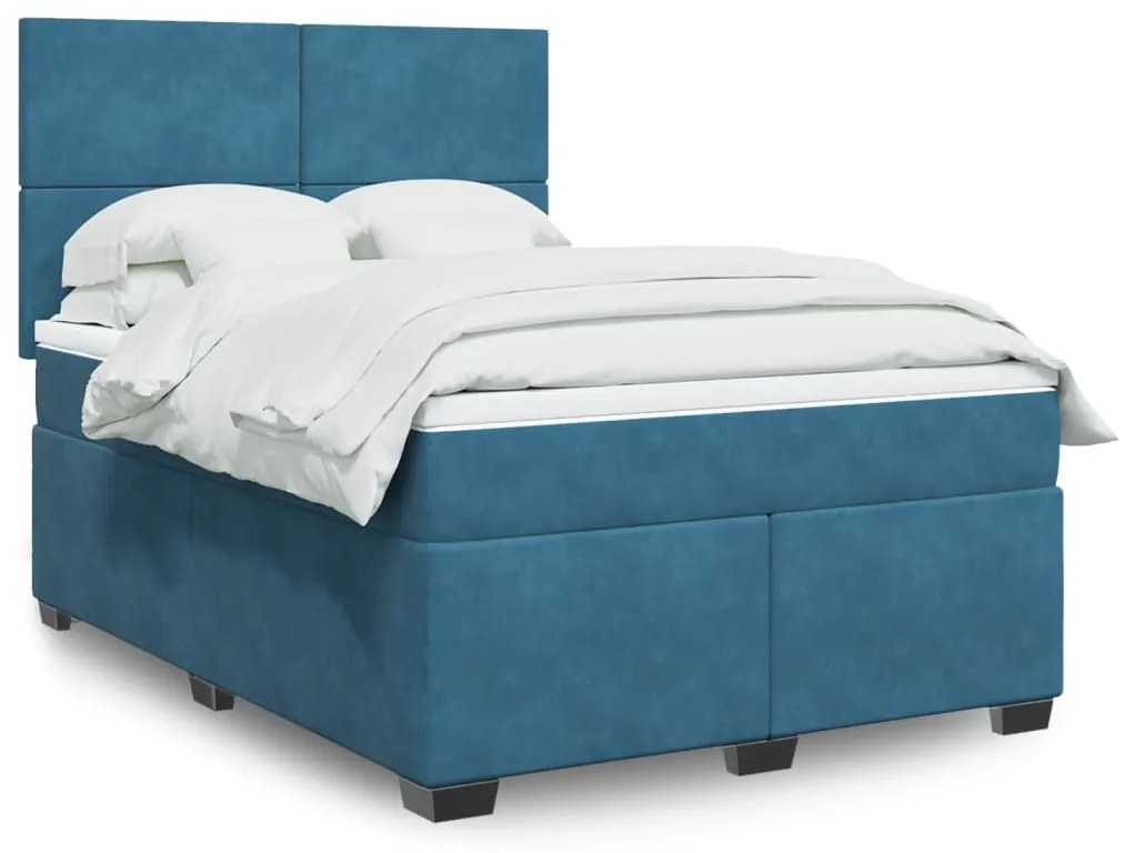 Cama boxspring com colchão 140x190 cm veludo azul