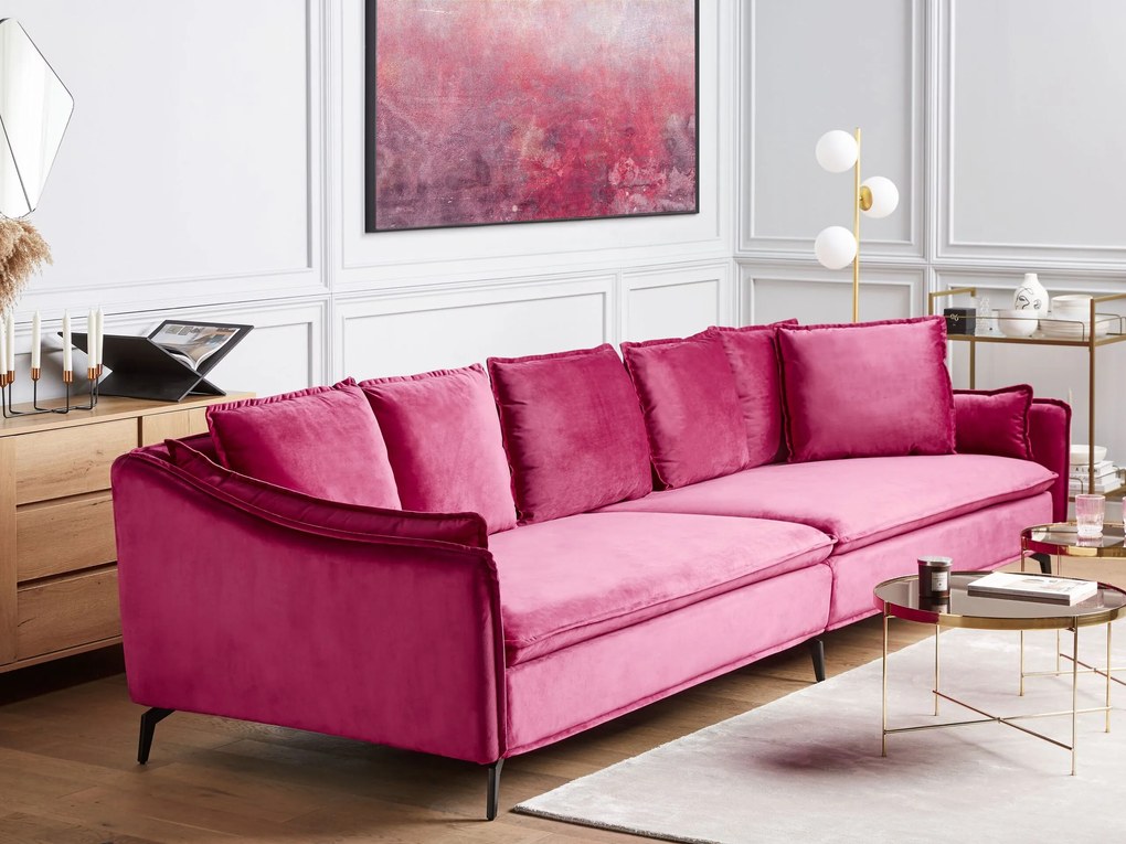 Sofá de 4 lugares em veludo rosa AURE Beliani