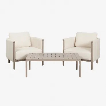 Conjunto De Jardim Com 2 Poltronas Em Bouclé E Mesa De Centro Em Alumínio Boleni Bouclé Branco Gardénia - Sklum