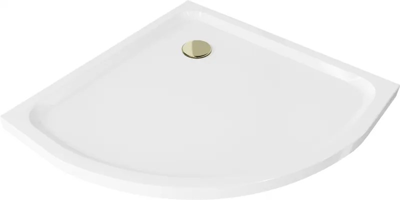 Mexen Flat base duche semicircular slim 90 x 90 cm, branco, sifão dourado - 41109090G