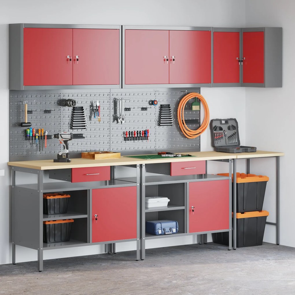 Conjunto de Mesa para Guardar Ferramentas de 10 Peças vidaXL Vermelho