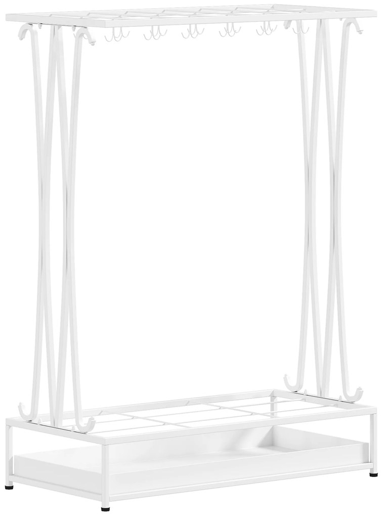 HOMCOM Suporte para Guarda-Chuva Moderno Retangular com 24 Ganchos 21 Espaços e Bandeja Recolhedora de Gotas 50x24x68 cm Branco | Aosom Portugal