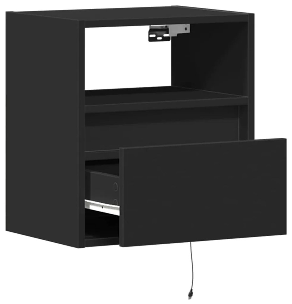 Mesas de cabeceira de parede com luzes LED 2 pcs preto