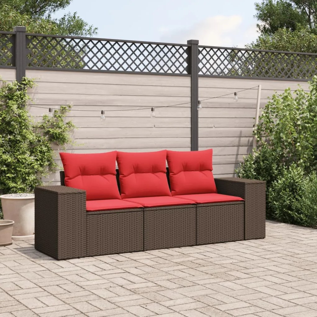 vidaXL 3 pcs conjunto sofás de jardim com almofadões vime PE castanho