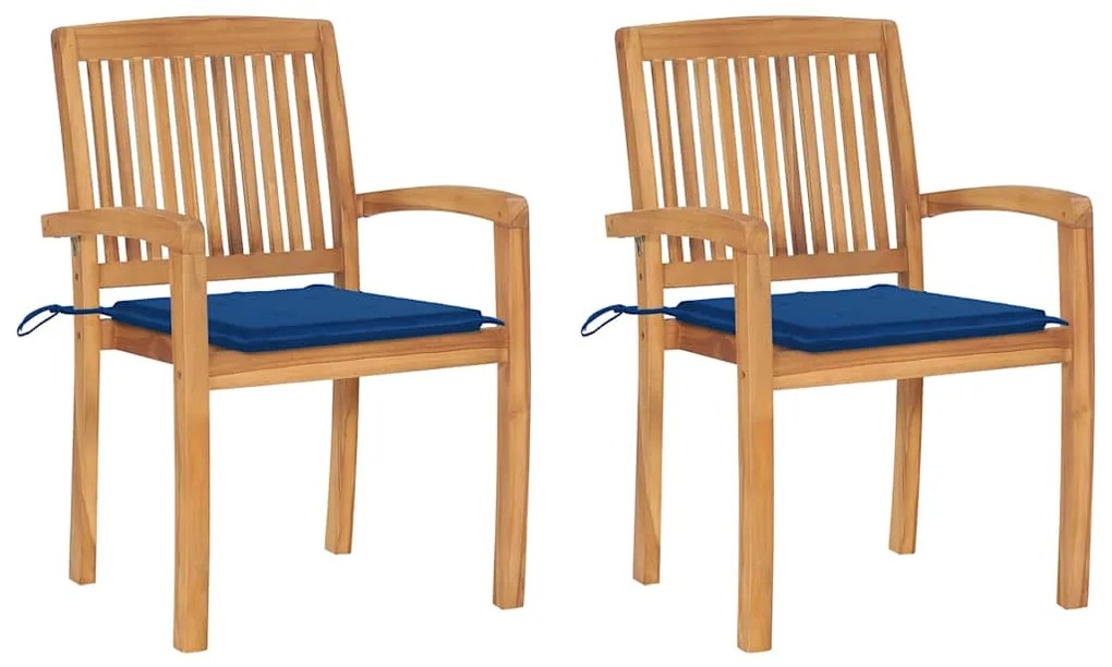 vidaXL Cadeiras de jardim c/ almofadões azul real 2 pcs teca maciça
