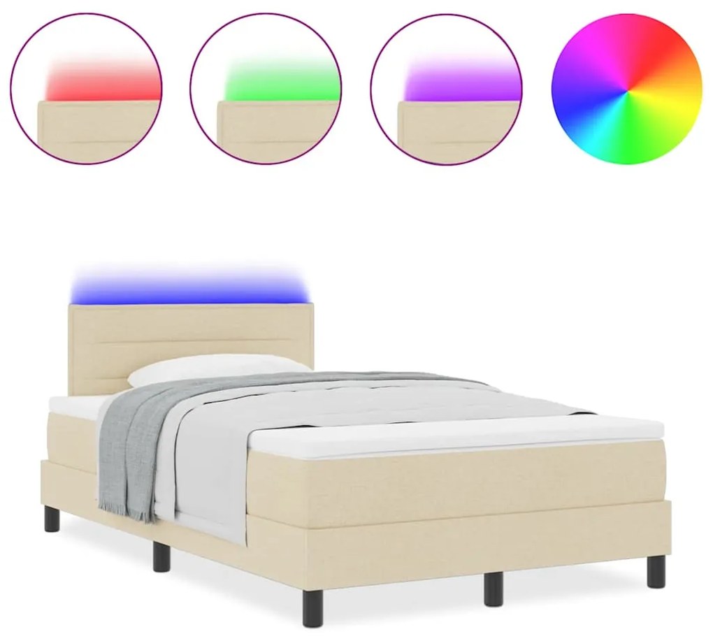 Cama com Box Spring e Colchão com LED Creme 120x200 cm Tecido