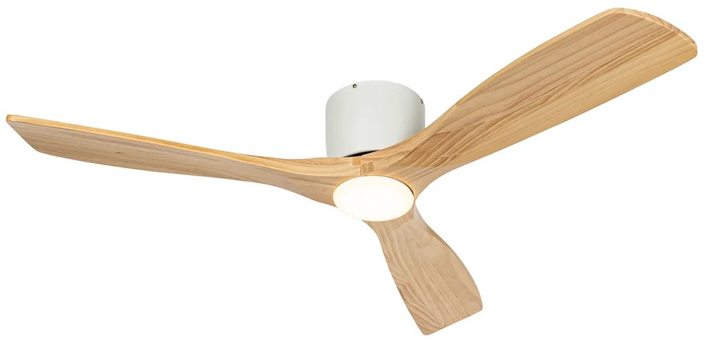 Ventilador de teto branco com madeira 131,5cm incl. LED regulável com controle remoto - Jerri Moderno