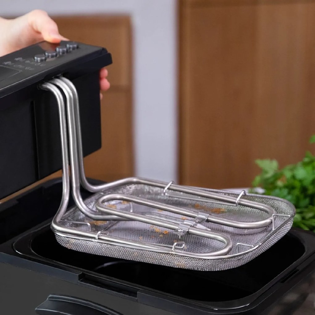 Fritadeira com óleo CleanFry Luxury 3000 Dark de 3,2 litros. 2400 W, aço inoxidável tingido a preto, 5 programas pré-estabelecidos, filtro OilClean