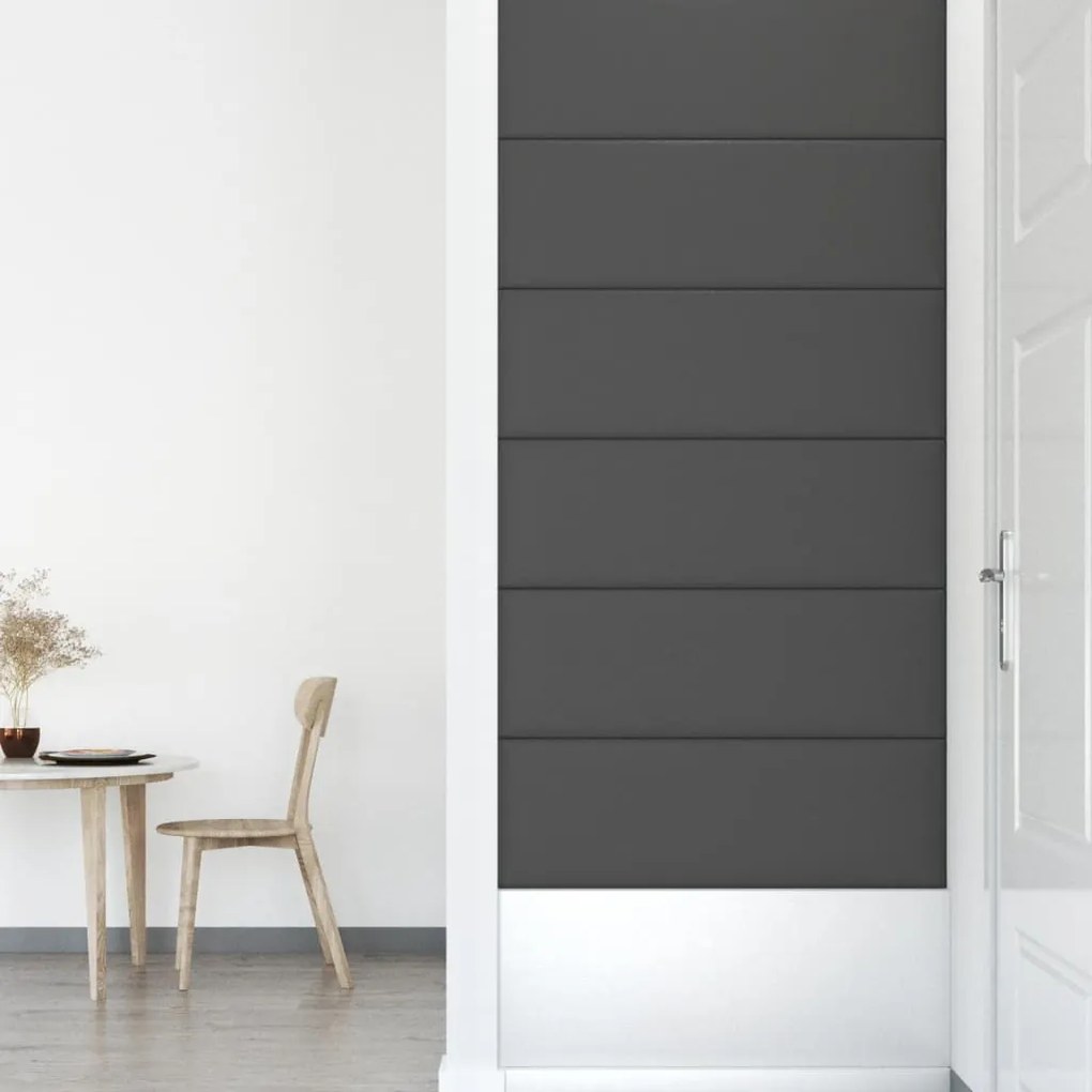 Painel de parede 12 pcs 90x30 cm couro artificial 3,24 m² cinza