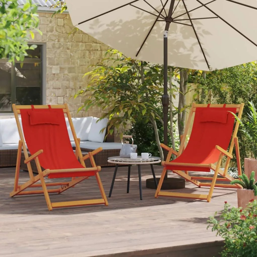 vidaXL Cadeiras de praia dobráveis 2 pcs tecido vermelho