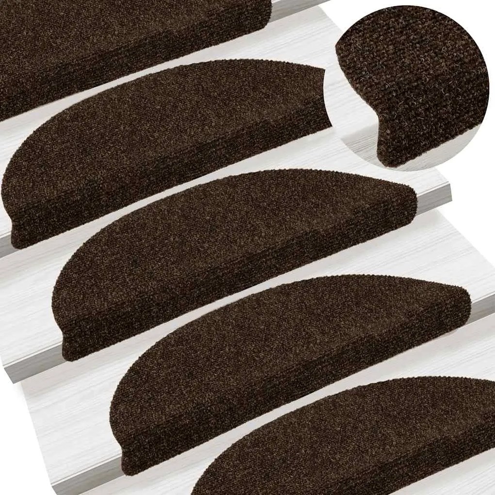 Tapetes escada autoadesivos 10 pcs 56x17x3 cm agulhado castanho