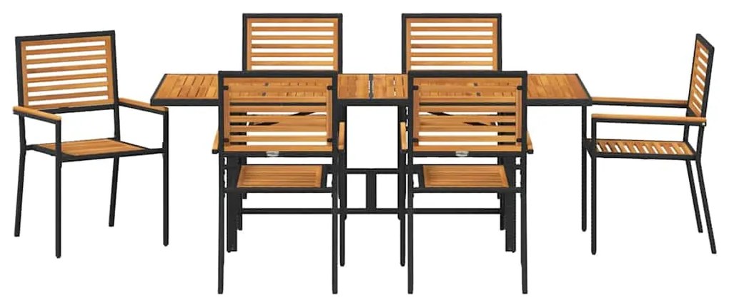 Conjunto de Jantar de 7 Peças vidaXL Preto Polyrattan Acácia