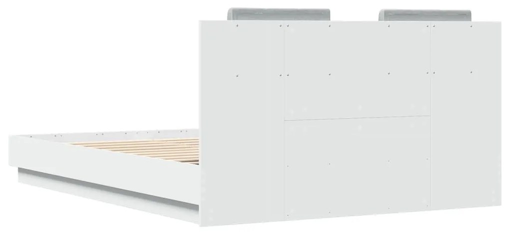 Estrutura de cama com cabeceira e luzes LED 120x200 cm branco