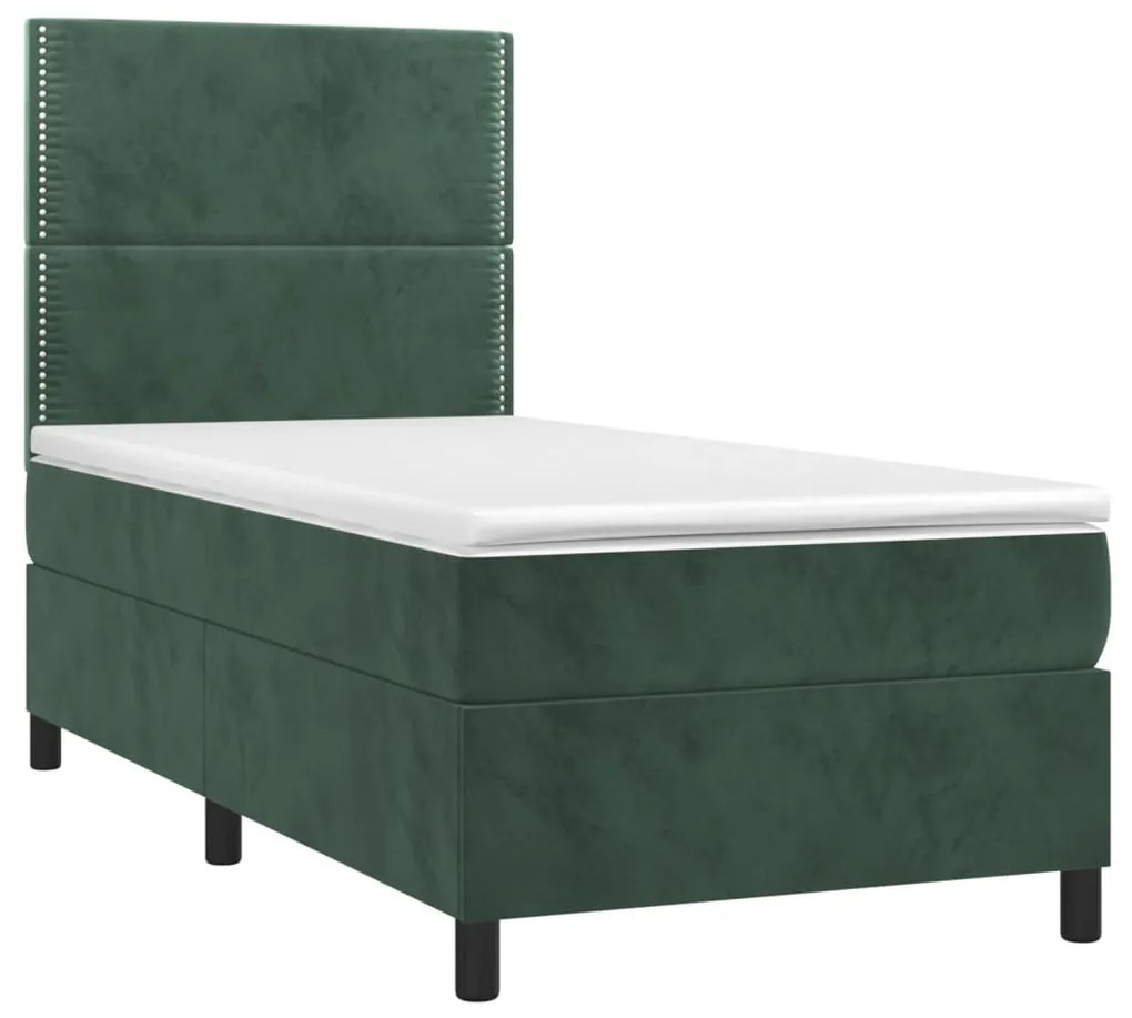 Cama com molas/colchão 90x190 cm veludo verde-escuro