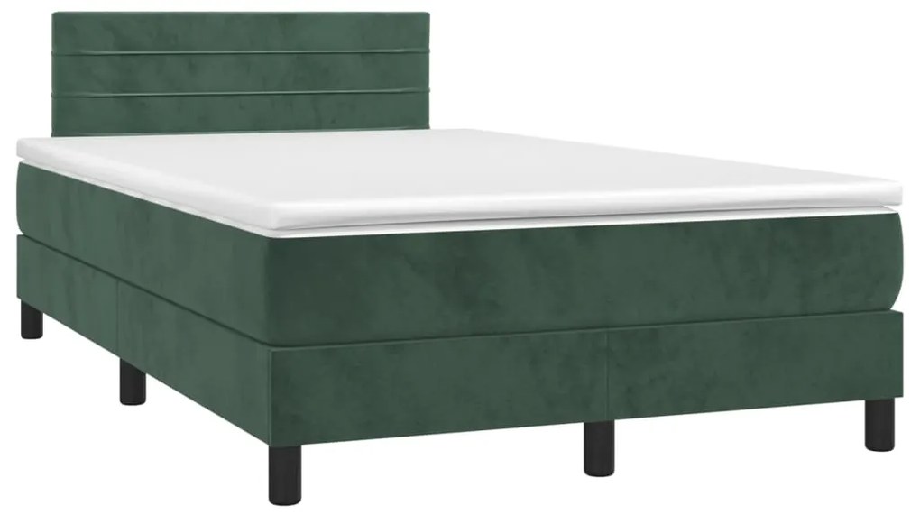 Cama boxspring com colchão 120x200 cm veludo verde-escuro