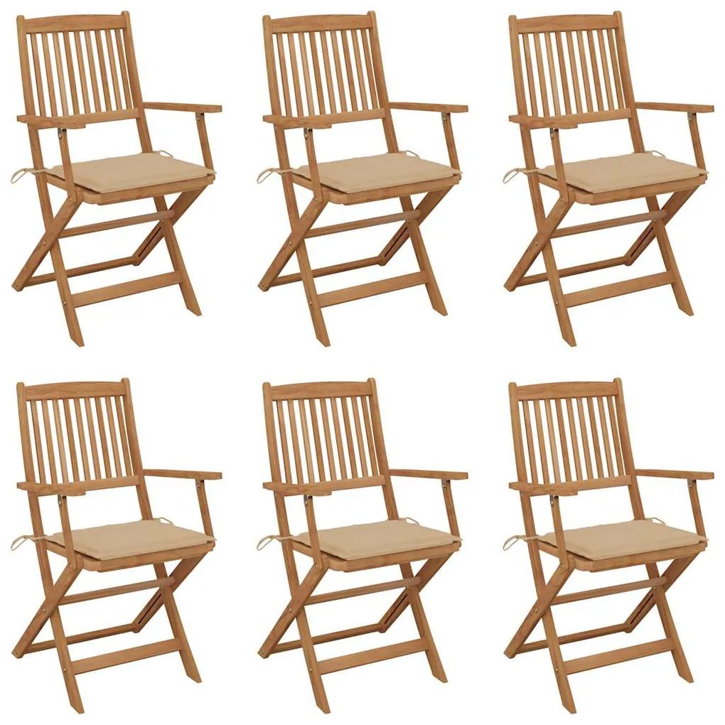 vidaXL Cadeiras de jardim dobráveis c/ almofadões 6 pcs acácia maciça