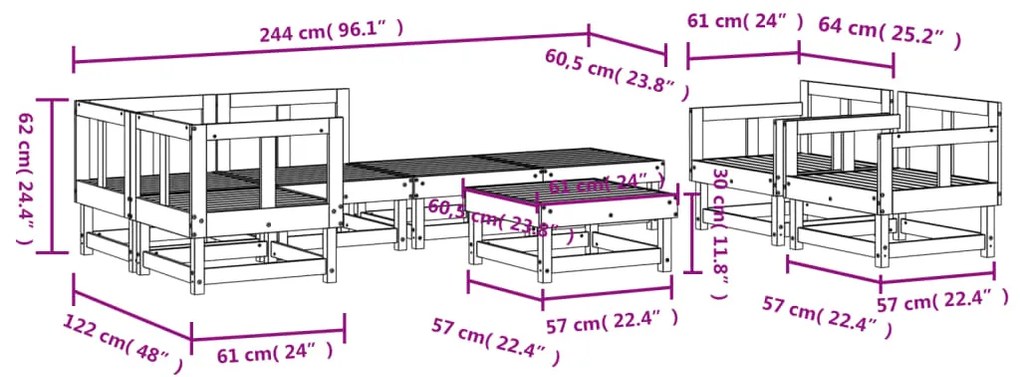 8 pcs conjunto lounge de jardim pinho maciço