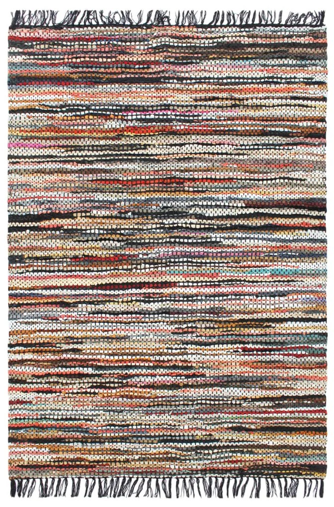 vidaXL Tapete chindi tecido à mão couro 80x160 cm multicor