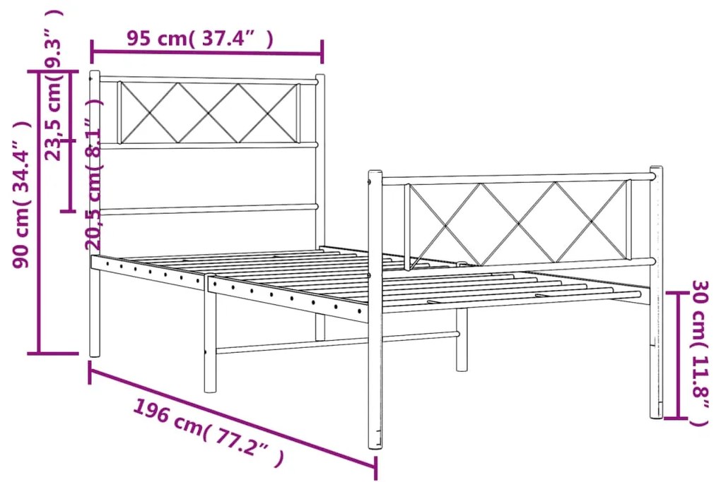 Estrutura de cama com cabeceira e pés 90x190 cm metal preto