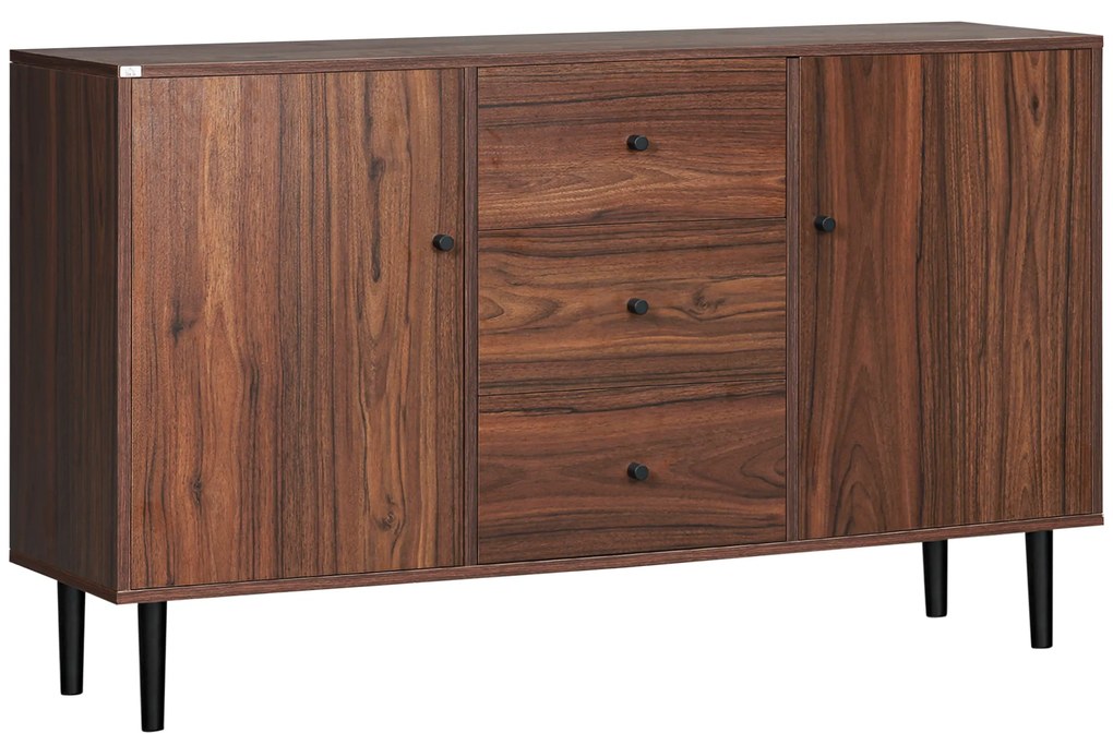 HOMCOM Aparador para Sala de Estar Aparador Buffet Moderno Móvel Auxiliar de Cozinha com 2 Portas e 3 Gavetas para Sala de Jantar Escritório 127x40x76cm Castanho Avermelhado e Preto