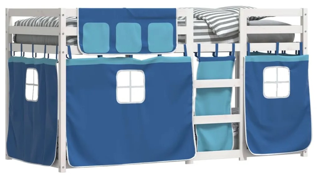 Beliche com cortinas 90x190 cm madeira de pinho maciça azul